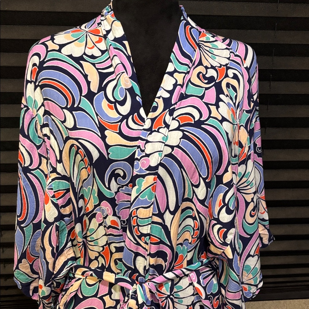 Josie Natori Women’s Multi Color Heart Print Tie Waist Kimono Robe‎ SZ Medium - Picture 2 of 7